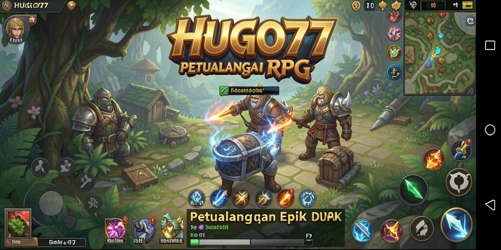 Antarmuka HUGO77 yang menawan dan fungsional dalam petualangan RPG.