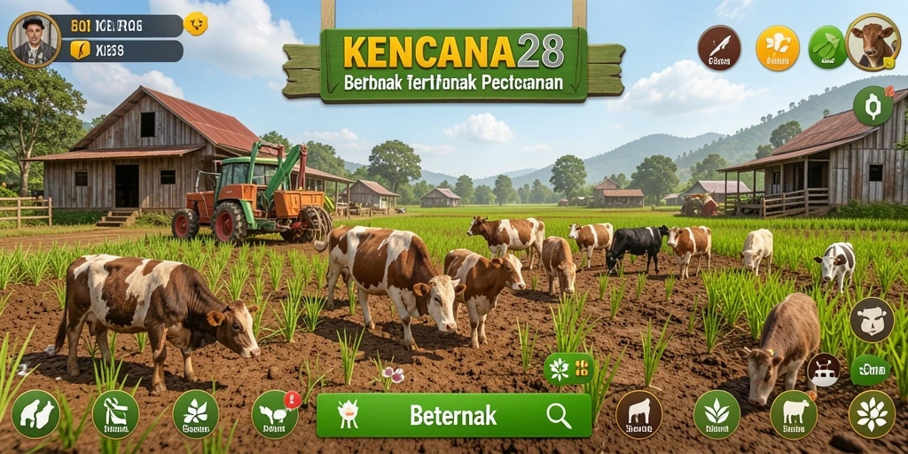 Antarmuka KENCANA28 yang menarik dengan elemen pertanian yang kaya.