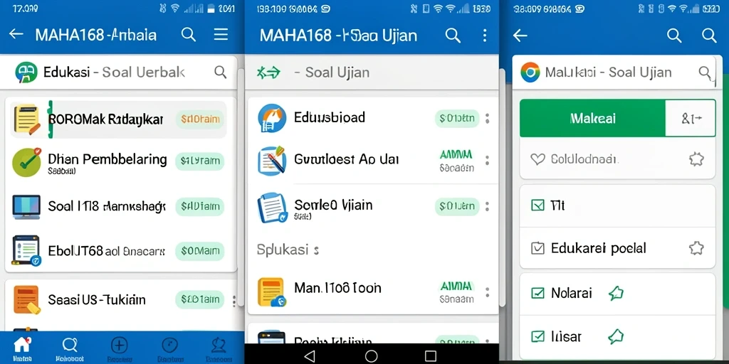 Antarmuka aplikasi MAHA168 yang intuitif untuk belajar soal ujian.