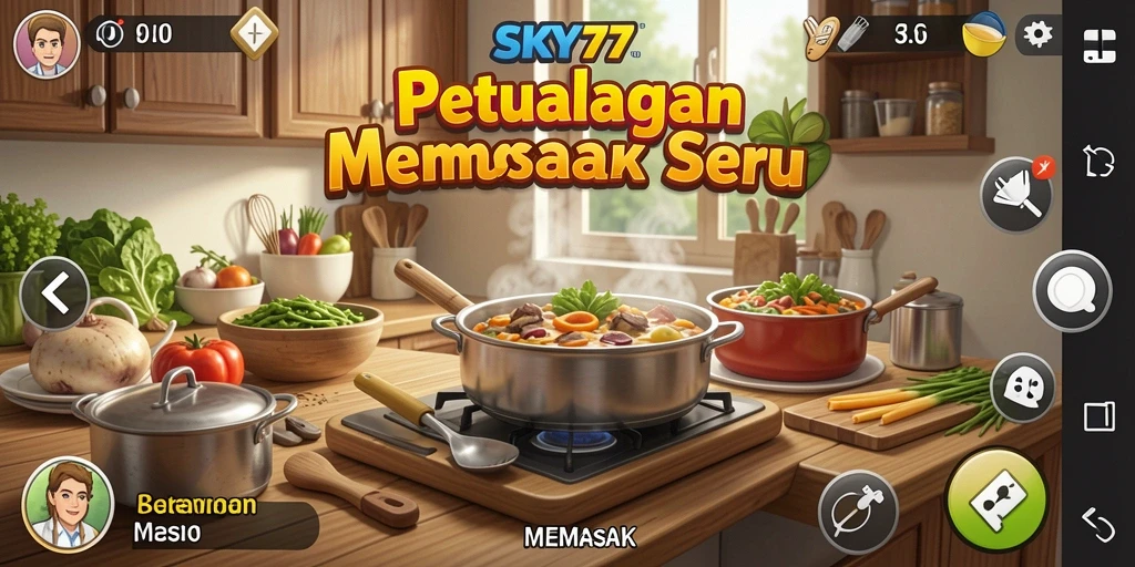 Antarmuka permainan memasak yang menarik dan interaktif.